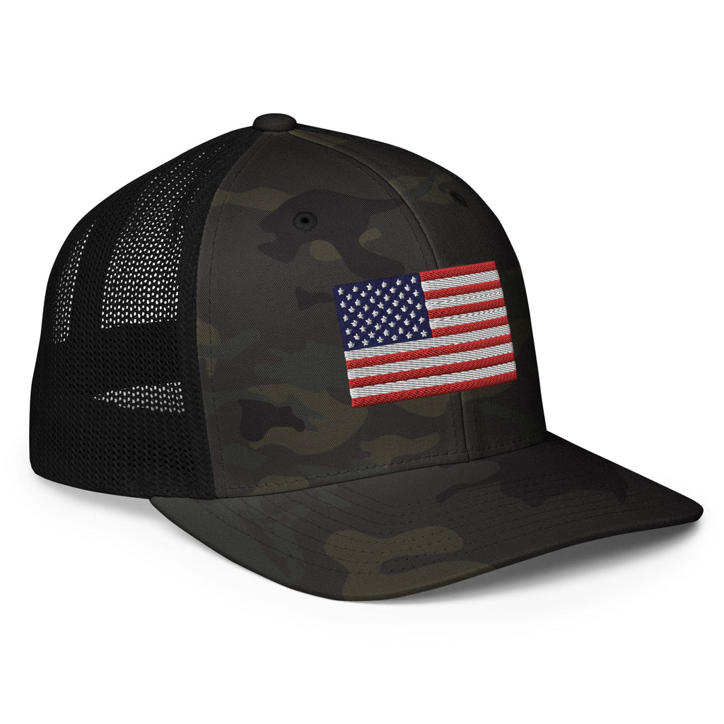 Dark Green Cammo Hat With US Flag - VeteranShirts