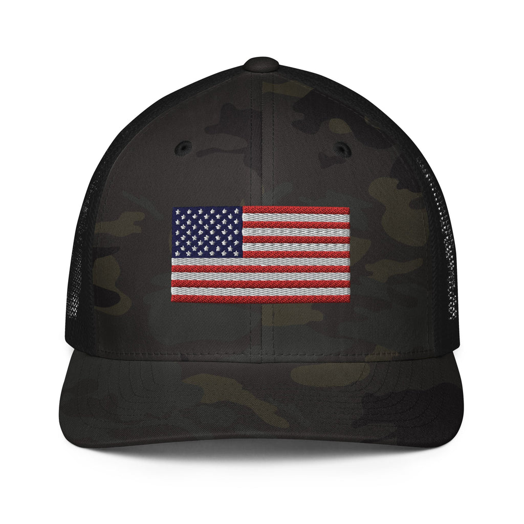 Dark Green Cammo Hat With US Flag - VeteranShirts