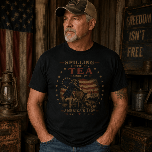 Spilling The Tea Shirt | America 250 Boston Tea Party Tee - VeteranShirts