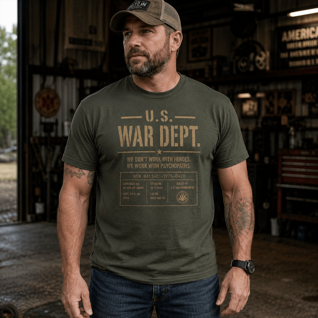 U.S. War Dept - We Work With Psychopaths Tee - VeteranShirts