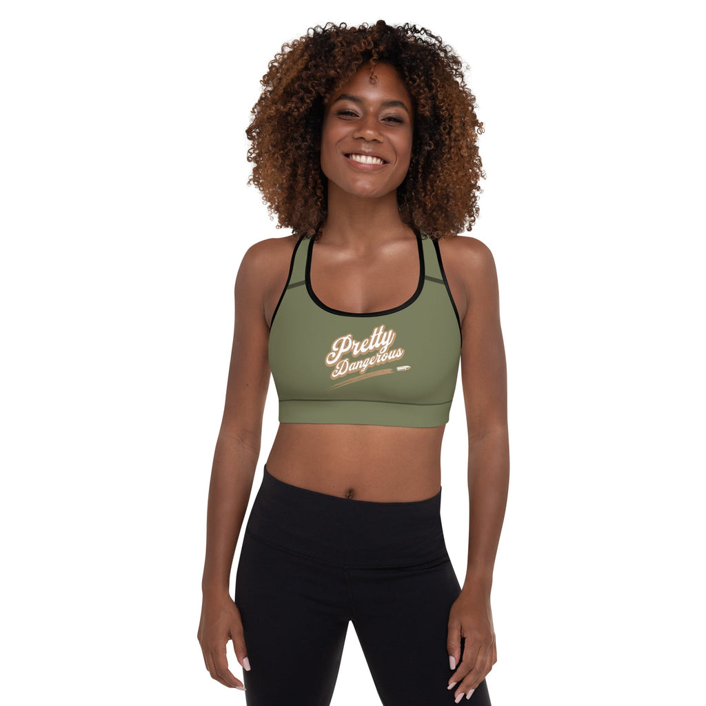 VS Pretty Dangerous Padded Sports Bra (Green Beige) - VeteranShirts