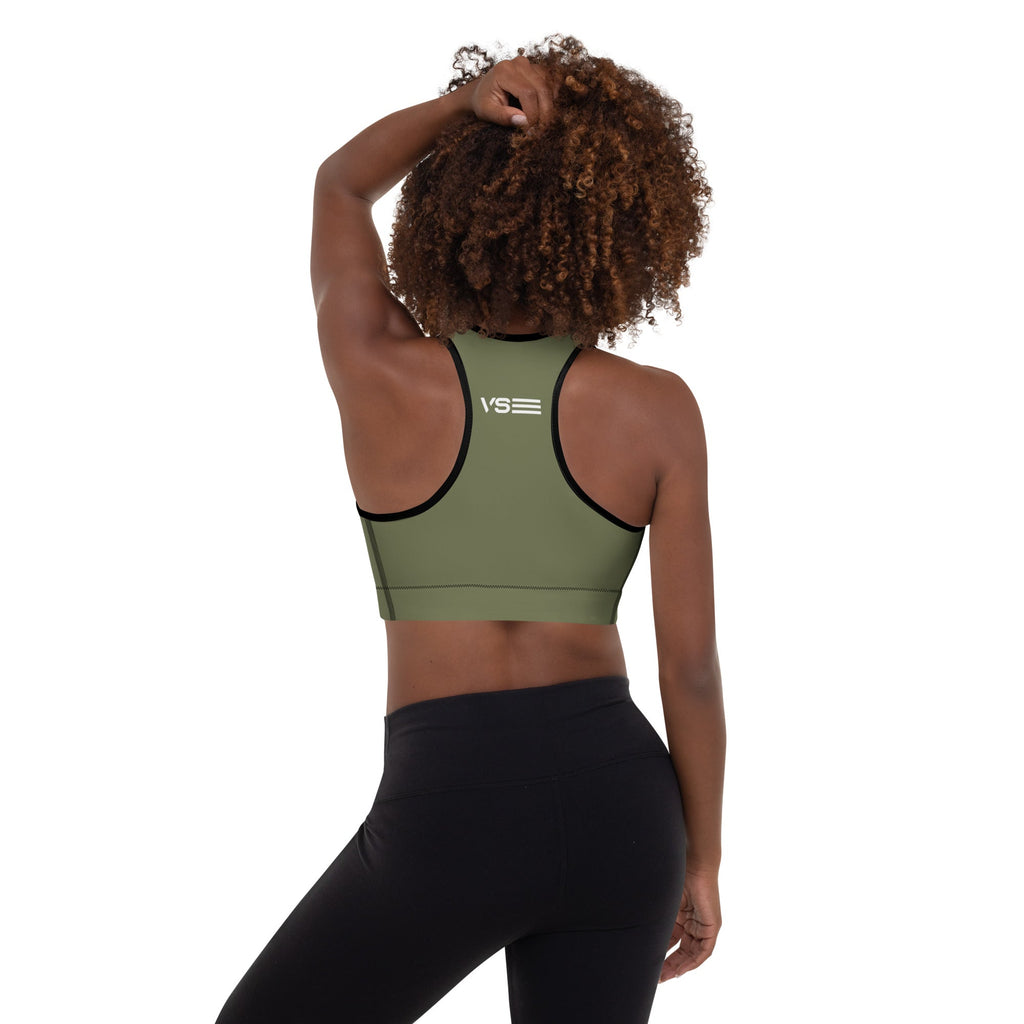 VS Pretty Dangerous Padded Sports Bra (Green Beige) - VeteranShirts