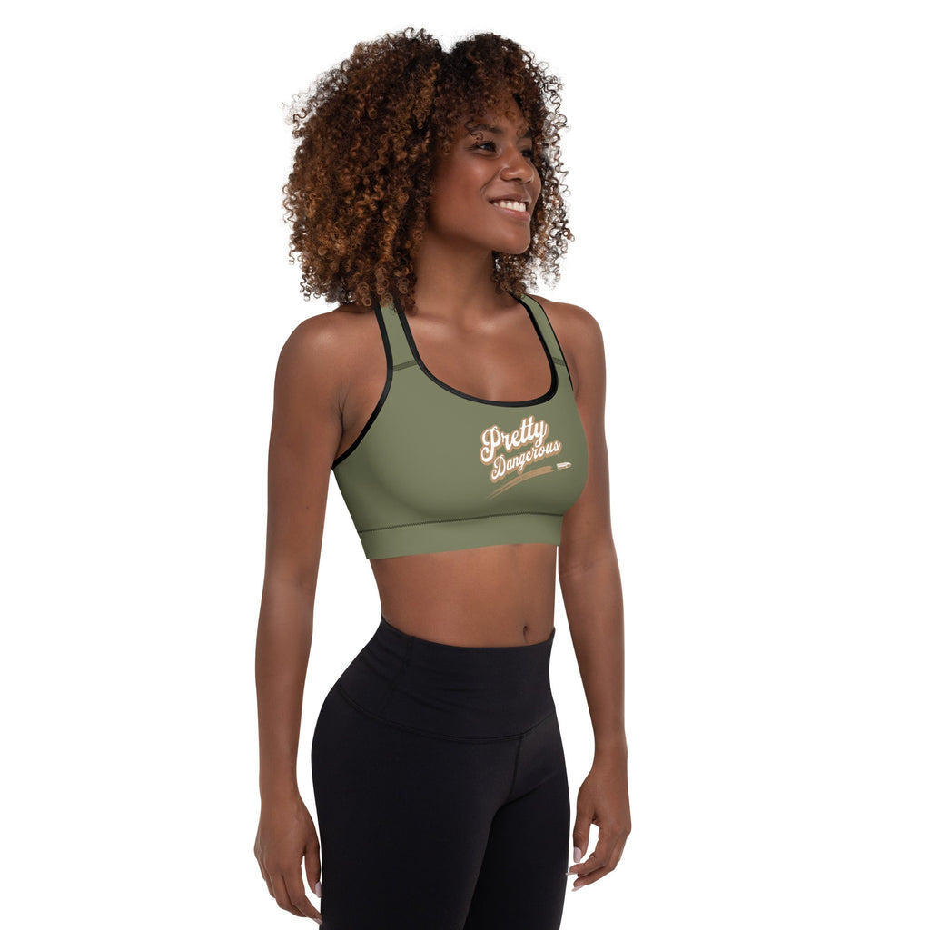 VS Pretty Dangerous Padded Sports Bra (Green Beige) - VeteranShirts