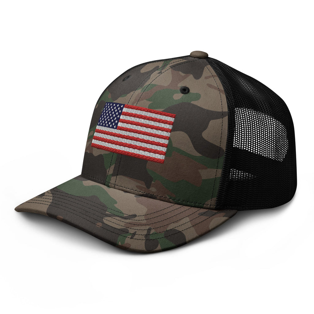 Woodland Camo Hat With US Flag - VeteranShirts