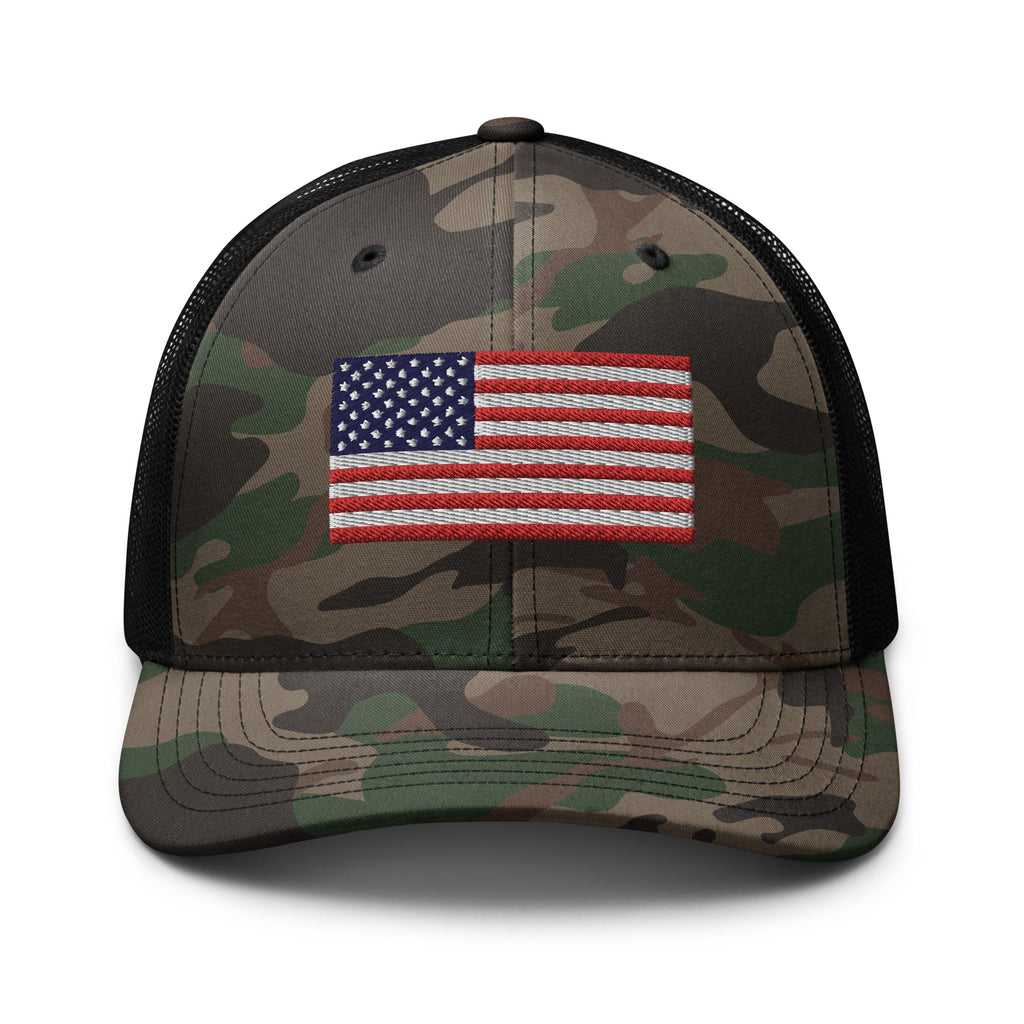 Woodland Camo Hat With US Flag - VeteranShirts